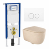 QeramiQ Dely Swirl Toiletset - 36.3x51.7cm - Geberit UP720 Duofix Sigma inbouwreservoir - 35mm zitting - mat witte metalen bedieningsplaat - ronde knoppen - mat beige SW1416821