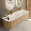 MONDIAZ KURVE-DLUX Meuble de salle de bains 145 cm avec module 25 L couleur Oak avec 1 tiroir et 1 porte. Lavabo LEAF double / droite 2 trous de robinet couleur Frappe. SW1137366
