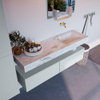 Mondiaz ALAN-DLUX Ensemble de meuble - 150cm - meuble Clay mat - 2 tiroirs - Lavabo Cloud Frappe suspendu - vasque Droite - 0 trous de robinet SW805641