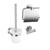 Fortifura Calvi Toiletset 3-delig - toiletrolhouder - met klep - toiletborstel - handdoekhaak dubbel rond - PVD - geborsteld RVS SW1248419