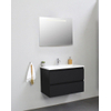 Basic Bella Meuble lavabo acrylique avec 1 trou de robinet avec miroir avec éclairage 80x55x46cm Flat Pack Noir mat SW538983
