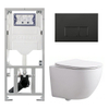 Pack WC QeramiQ Dely Swirl Compact - réservoir encastrable Geberit UP320 - avec bâti-support Burda - abattant slim - plaque de commande en plastique noir mat - boutons rectangulaires - blanc mat SW1595632