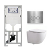 Pack WC QeramiQ Dely Swirl Compact - réservoir encastrable Geberit UP320 - avec bâti-support Burda - abattant slim - plaque de commande en métal inox - boutons ronds - blanc brillant SW1592290