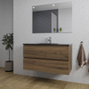 Saniclass Chaci Meuble de salle de bain - 100x46x55cm - lavabo en céramique noir - 1 vasque - 1 trou de robinet - 2 tiroirs - miroir rectangulaire - noyer (hout) SW816567