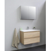 Basic Bella Meuble lavabo acrylique avec 1 trou de robinet avec armoire de toilette à 2 portes grise 80x55x46cm Flat Pack Chêne SW538946