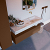 Mondiaz ALAN-DLUX Ensemble de meuble - 130cm - meuble Rust mat - 1 tiroir - Lavabo Cloud Frappe suspendu - vasque Droite - 0 trous de robinet SW805360