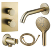 FugaFlow Eccelente Ensemble robinet de baignoire Acces - bec - 22cm raccourcissable - flexible métallique - douchette ronde - corps encastré - support mural - laiton brossé SW1469074