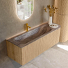 MONDIAZ KURVE-DLUX meuble de salle de bains 135cm courbe Droite couleur chêne avec 1 tiroir et 1 porte. Lavabo BIG MEDIUM Gauche 1 trou de robinet Oza. SW1432661