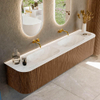 MONDIAZ KURVE-DLUX 200cm Meuble salle de bain avec module 25 G et D - couleur Walnut - 2 tiroirs - 2 portes - vasque STOR SMALL double - sans trou de robinet - couleur Ostra SW1137941