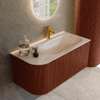 MONDIAZ KURVE-DLUX Meuble de salle de bains 95cm arrondi à gauche couleur Ruby avec 1 tiroir et 1 porte. Lavabo BIG SMALL à droite 1 trou de robinet Meli. SW1431964