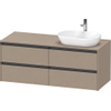 Duravit Ketho.2 Wastafelonderbouwkast - inclusief consoleplaat - met 4 laden - voor waskom rechts - 140x55x56.8cm - met handgrepen antraciet - linnen mat SW771784