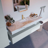 Mondiaz ALAN-DLUX Ensemble de meuble - 150cm - meuble Clay mat - 1 tiroir - Lavabo Cloud Frappe suspendu - vasque Centre - 1 trou de robinet SW805557