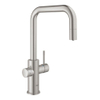 Grohe Blue Home Keukenkraan - uittrekbare u uitloop - 1 gats - filterfunctie - plat licht en bruisend water - Brushed Supersteel (RVS) SW236972