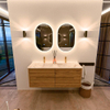 Mondiaz CIRO-DLUX Meuble de salle de bains - 130x45x50cm - Plan vasque solid surface Frappe - 2 vasques double - 2 trous de robinet - 4 tiroirs - Chêne SW1530872