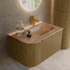 MONDIAZ KURVE-DLUX Meuble de salle de bains 75cm arrondi à gauche couleur Dusk avec 1 tiroir et 1 porte. Lavabo GRUNNE à droite 1 trou de robinet Saba. SW1433312