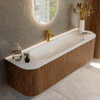 MONDIAZ KURVE 150cm Meuble salle de bain avec module 25 G et D - couleur Walnut - 1 tiroir - 2 portes - vasque BIG MEDIUM centre - 1 trou de robinet - Talc SW1138271