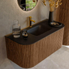 MONDIAZ KURVE 100cm Meuble salle de bain avec module 25 G et D - couleur Walnut - 1 tiroir - 2 portes - vasque GRUNNE centre - 1 trou de robinet - Urban SW1138431