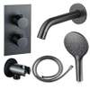 Fortifura Calvi Badkraan set - uitloop - 22cm inkortbaar - metalen slang - ronde handdouche - inbouwdeel - wandhouder - geborsteld gunmetal PVD SW1244024 Fortifura Calvi Badkraan set - uitloop - 22cm inkortbaar - metalen slang - ronde handdouche - inbouwdeel - wandhouder - geborsteld gunmetal PVD SW1244024
