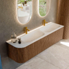 MONDIAZ KURVE 165cm Meuble salle de bain avec module 25 G - couleur Walnut - 2 tiroirs - 1 porte - vasque BIG SMALL double / droite - 2 trous de robinet - Talc SW1138342