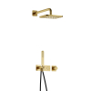 Hotbath Gmetal IBS41 Ensemble de douche complet encastré - thermostatique - 2 boutons poussoirs - bras mural de 35 cm - douche de tête carrée de 22 cm - douchette à main - laiton brossé PVD SW656406