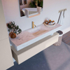 Mondiaz ALAN-DLUX Ensemble de meuble - 150cm - meuble Linen mat - 1 tiroir - Lavabo Cloud Opalo suspendu - vasque Centre - 1 trou de robinet SW806615