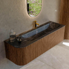 MONDIAZ KURVE-DLUX 145cm Meuble salle de bain avec module 25 G - couleur Walnut - 1 tiroir - 1 porte - vasque BIG LARGE droite - 1 trou de robinet - couleur Lava SW1137274