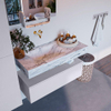 Mondiaz ALAN-DLUX Ensemble de meuble - 100cm - meuble Cale mat - 1 tiroir - Lavabo Cloud Glace suspendu - vasque Gauche - 0 trous de robinet SW806109