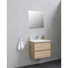 Basic Bella Meuble salle de bains avec lavabo acrylique Blanc 60x55x46cm 1 trou de robinet avec miroir et éclairage Chêne SW491767