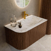 MONDIAZ KURVE-DLUX Meuble de salle de bains 85 cm avec module 25 L couleur Walnut avec 1 tiroir et 1 porte. Lavabo CLOUD à droite 1 trou de robinet couleur Glace. SW1137993