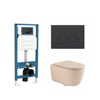 QeramiQ Dely Swirl Toiletset - inbouwreservoir Qeramiq Flush - slim zitting - kunststof mat antraciete bedieningsplaat - ronde knoppen - beige SW1578378