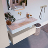 Mondiaz ALAN-DLUX Ensemble de meuble - 100cm - meuble Linen mat - 1 tiroir - Lavabo Cloud Opalo suspendu - vasque Centre - 0 trous de robinet SW806477