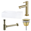 FugaFlow Eccelente Arredo Pack Lave-mains - 36x18.5x9cm - 1 trou de robinet - solid surface - robinet Laiton brossé - Blanc SW1125317
