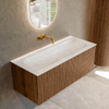 MONDIAZ KURVE-DLUX 110cm Meuble salle de bain - couleur Walnut - 1 tiroir - vasque BIG MEDIUM centre - sans trou de robinet - couleur Ostra SW1137825