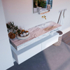 Mondiaz ALAN-DLUX Ensemble de meuble - 150cm - meuble Talc mat - 2 tiroirs - Lavabo Cloud Glace suspendu - vasque Droite - 0 trous de robinet SW805604