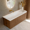 MONDIAZ KURVE-DLUX 125cm Meuble salle de bain avec module 25 D - couleur Walnut - 1 tiroir - 1 porte - vasque BIG MEDIUM gauche - sans trou de robinet - couleur Ostra SW1137835