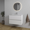 Adema Chaci Meuble salle de bain - 80x46x55cm - 1 vasque en céramique blanche- 1 trou de robinet - 2 tiroirs - miroir rond avec éclairage - blanc mat SW816264