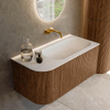 MONDIAZ KURVE 95cm Meuble salle de bain avec module 25 G - couleur Walnut - 1 tiroir - 1 porte - vasque BIG SMALL droite - sans trous de robinet - Talc SW1138237