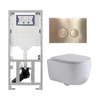 QeramiQ Dely Swirl Toiletset - 36.3x51.7cm - diepspoel - rimless - Geberit UP320 inbouwreservoir - met Burda frame -slim zitting - geborsteld messing bedieningsplaat - ronde knoppen - wit mat SW1126114