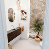 Mondiaz JOYA-DLUX 123.2cm toiletmeubel - ronding links en rechts kleur Walnut - Wastafel FAYE positie Midden Zonder kraangat kleur Sombra. SW1424777
