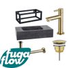 FugaFlow Eccelente Arredo Pack Lave-mains - 40x22x24.5cm - 1 trou de robinet - pierre naturelle - cadre noir - robinet Laiton brossé - Noir SW1125376