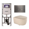QeramiQ Dely Swirl Toiletset - 36.3x51.7cm - Geberit UP320 inbouwreservoir - met Burda frame - slim zitting - gunmetal bedieningsplaat - ronde knoppen - beige SW1130218