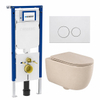 QeramiQ Dely Swirl Toiletset - 36.3x51.7cm - Geberit UP720 Duofix Sigma inbouwreservoir - slim zitting - mat witte metalen bedieningsplaat - ronde knoppen - mat beige SW1416830