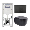 QeramiQ Dely Swirl Ensemble WC - 36.3x51.7cm - Réservoir encastré Geberit UP320 - abattant fin - Plaque de commande en métal noir mat - Boutons ronds - Noir mat SW1130204
