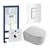 QeramiQ Dely Swirl Toiletset - 36.5x 53cm - Grohe Rapid inbouwreservoir - 35mm zitting - witte bedieningsplaat - rechthoekige knoppen - wit mat SW1138626