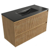 Saniclass Holz Atelier Badkamermeubelset - 100x45x62cm - Vygo keramische wastafel zwart - 1 wasbak - zonder kraangat - 2 lades - mat eiken natural (hout) SW1478960