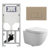 Pack WC QeramiQ Dely Swirl Compact - réservoir encastrable Geberit UP320 - avec bâti-support Burda - abattant 25 mm - plaque de commande en plastique taupe - boutons rectangulaires - blanc mat SW1595676