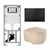 QeramiQ Dely Swirl Toiletset - 36.3x51.7cm - Geberit UP320 inbouwreservoir - met Burda frame - 35mm zitting - mat zwarte metalen bedieningsplaat - ronde knoppen - mat beige SW1138566