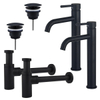 FortiFura Calvi Kit robinet lavabo - pour double vasque - robinet rehaussé - bonde non-obturable - siphon design - Noir mat SW915295