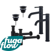 FugaFlow Eccelente Sobrado Kit robinet lavabo - pour double vasque - robinet rehaussé - bonde non-obturable - siphon design - Noir mat SW1124286