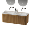 Royal Plaza Terra Edge Ensemble meuble de salle de bains - 120x44.7x46cm - vasque en solid surface blanc mat - 2 vasques - sans trous de robinet - 2 tiroirs - sandwood (chêne clair) SW1471918